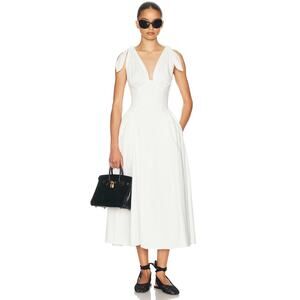 Helsa Fairweather Midi Dress in Stretch Cotton Sateen in Ivory